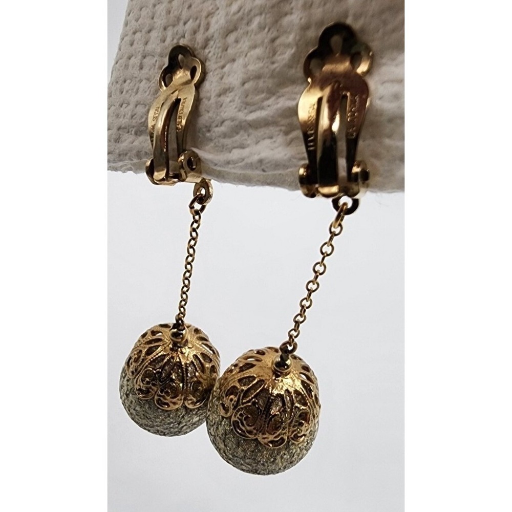 Lewis Segal California Signed Designer Vintage Gold Tone Dangle Drop Earrings - Picture 13 of 15